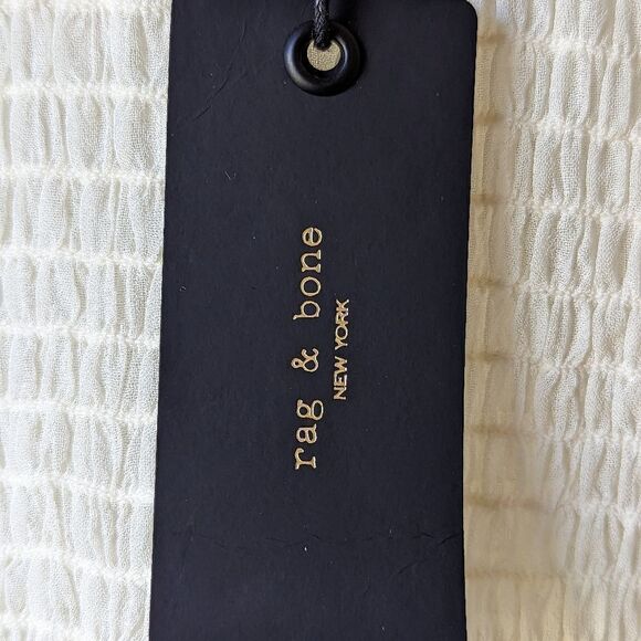 Rag & Bone NWT Kayden Sheer Smocked Blouse women's sz M in Light Dove - Picture 8 of 13